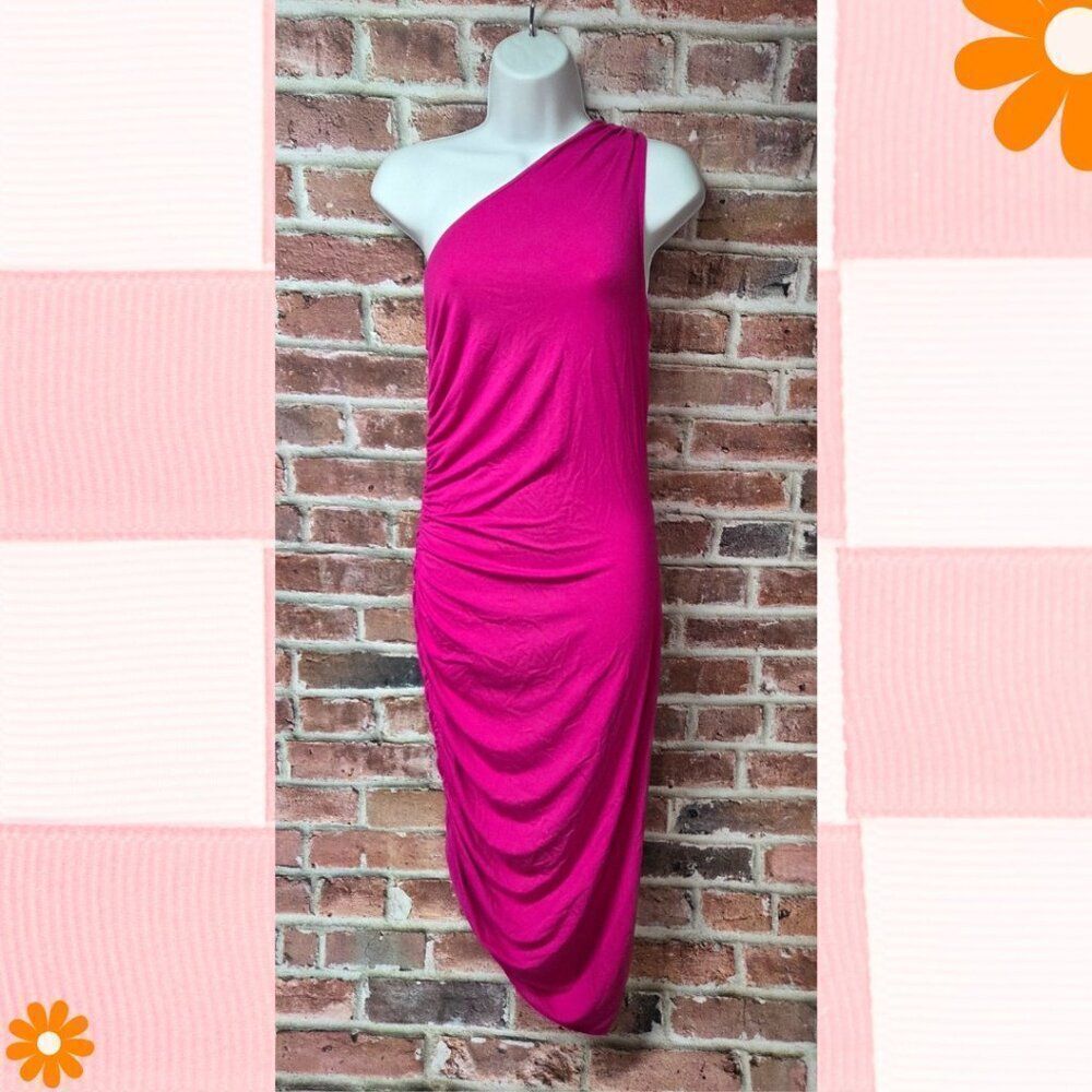 A New Day Pink One Shoulder Ruched Mini Dress – Women’s Small Knit Surplice NEW